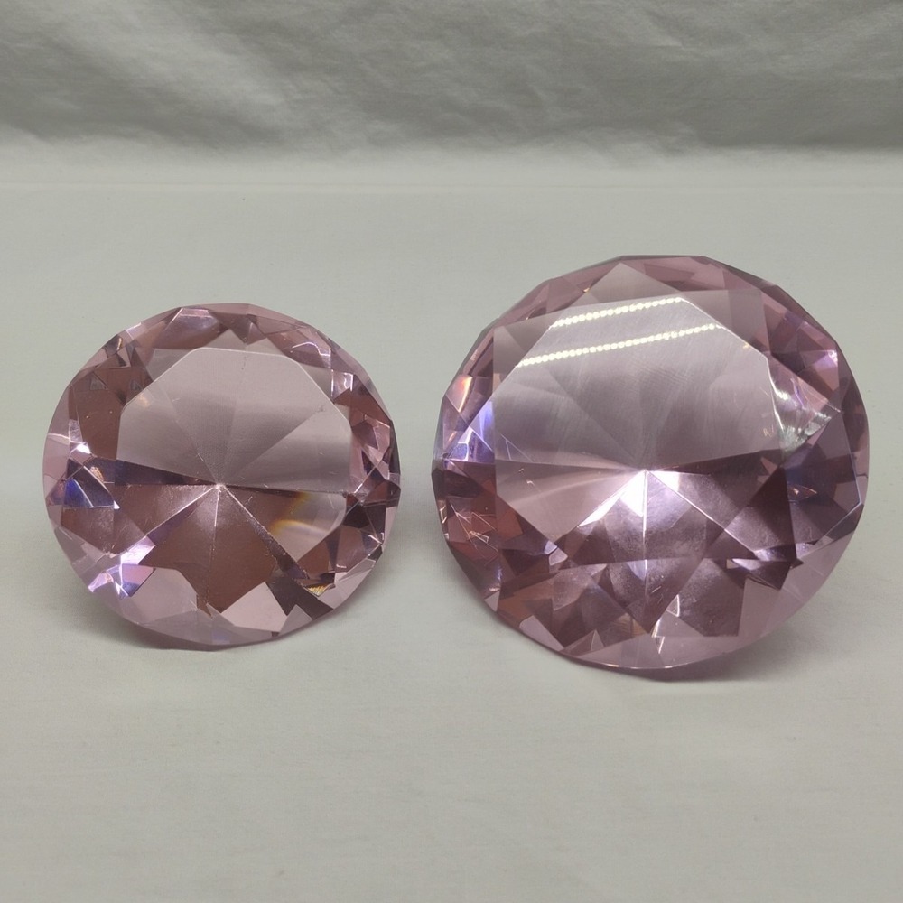 2 Pink Diamond Shape 3" & 4" Paper‎ Weights Weight Desk Jewelry Decor Crystal